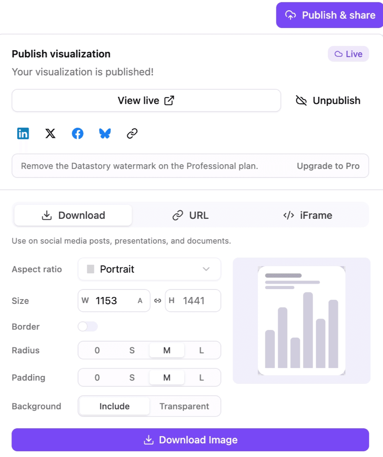 The Download tab with aspect ratio, size and background settings