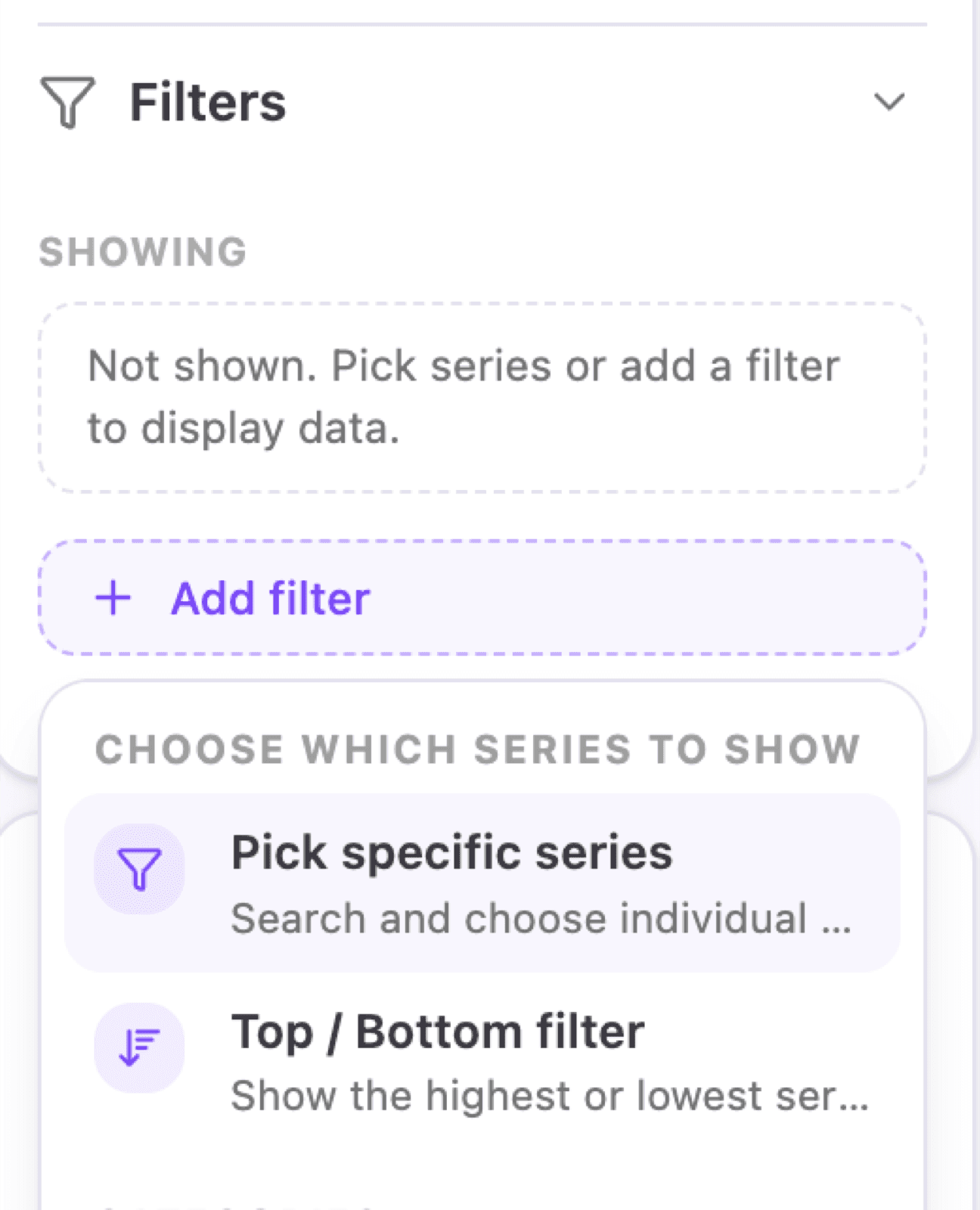 The filters panel with options to pick series or add a filter