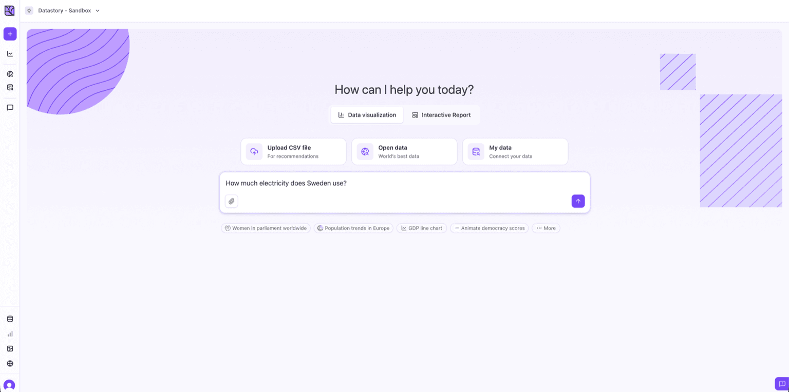 Prompting the Datastory home screen for open data