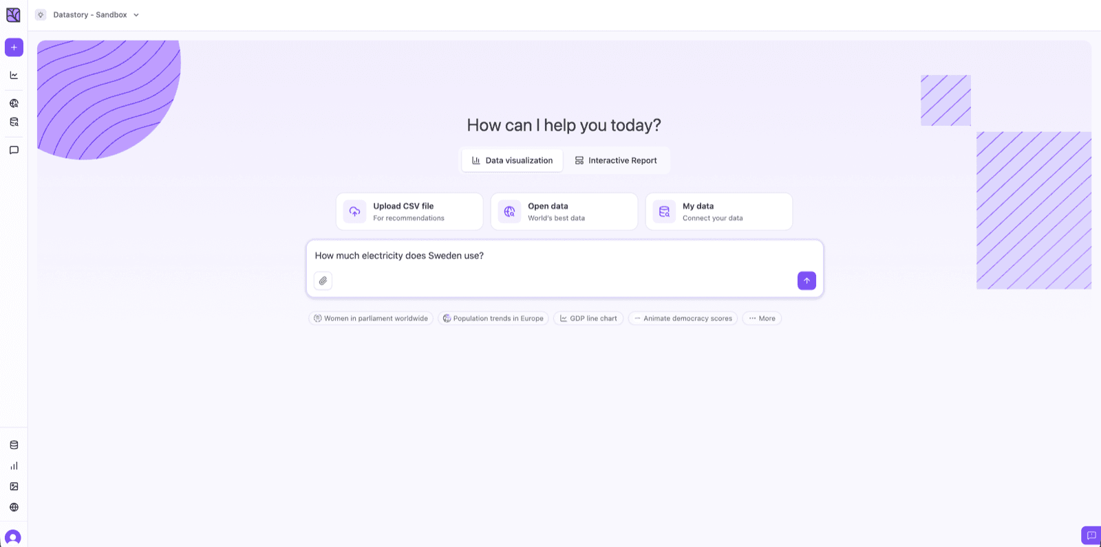 Prompting the Datastory home screen for open data